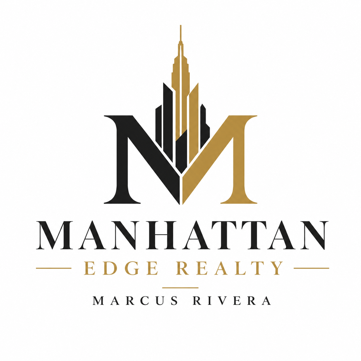 Manhattan Edge Realty deep obsidian and gold serif wordmark logo